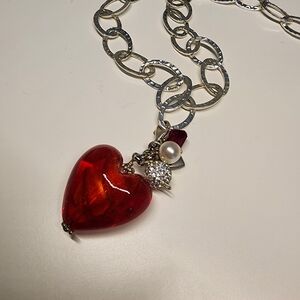 Sims Glass Heart Necklace With Sterling Silver Chunky Chain